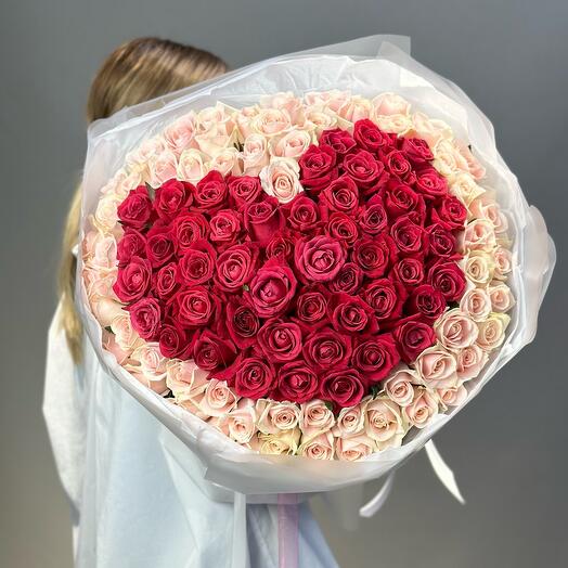 101 Роза в форме сердца 50 см