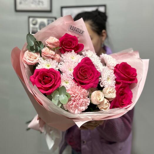 Букет с розовыми розами.💗