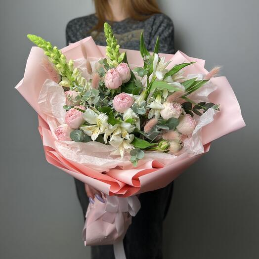 St bouquet 142 с альстромериями, пион.розами и антиринумом