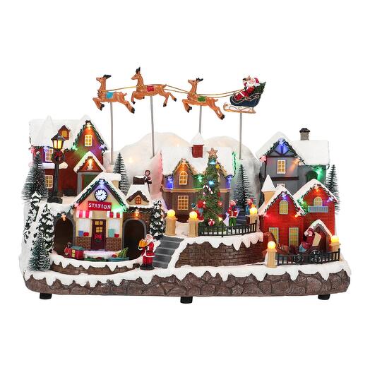 Christmas village flying reindeer animated