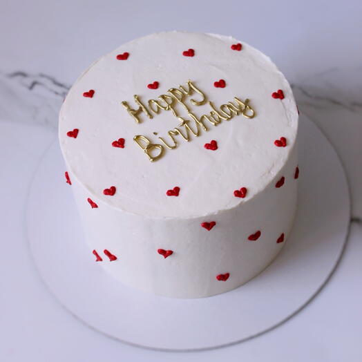 Торт 1,5 кг в подарок на день рождения, happy birthday с сердечками и надписью