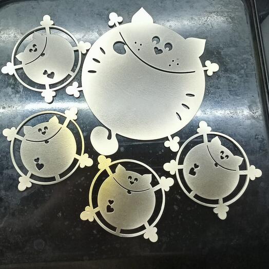 Подстаканники "Кошка с котятами" набор из 5 штук