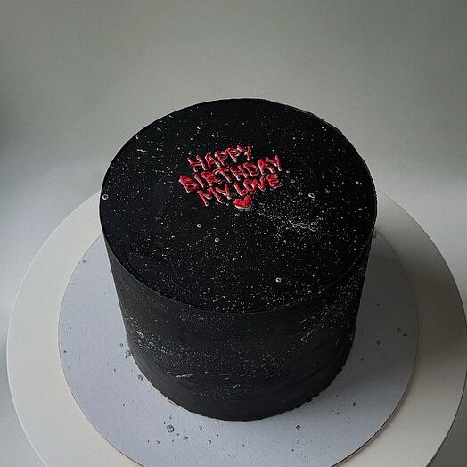 Торт на 1,5 кг в черном цвете с серебром "Happy birthday my love"