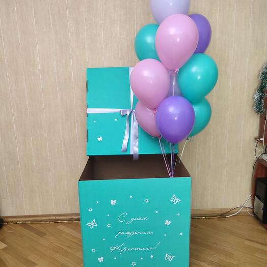 Коробка бирюза 70см с шарами для девочки