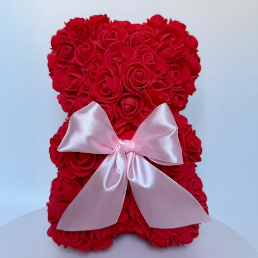 Мишка из роз "Rose Bear" фоамирана Красный, необычный подарок