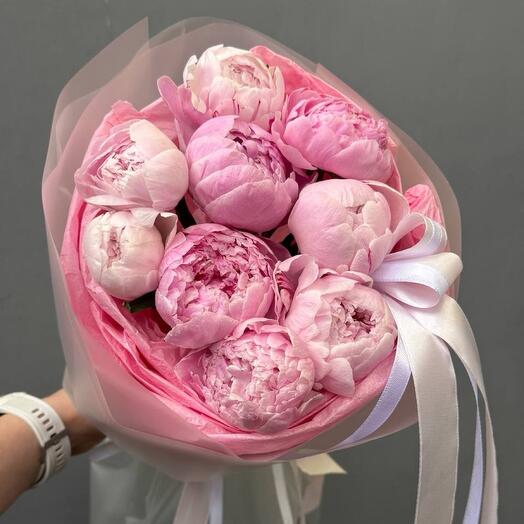 Ramo de peonías rosas, piezas 9