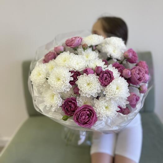 🌸Букет «нежное облако» с хризантемой и пион розой