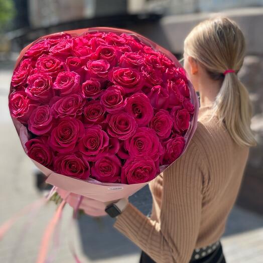 Большой букет из 51 малиновой розы 💕