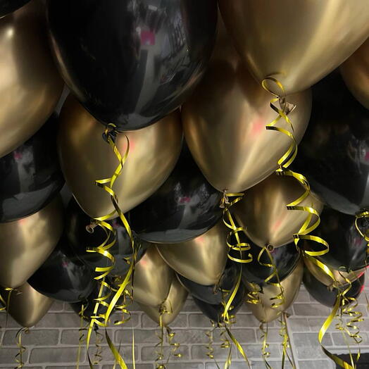 Шары под потолок гелиевые 20 шт - черные и золотые на день рождения