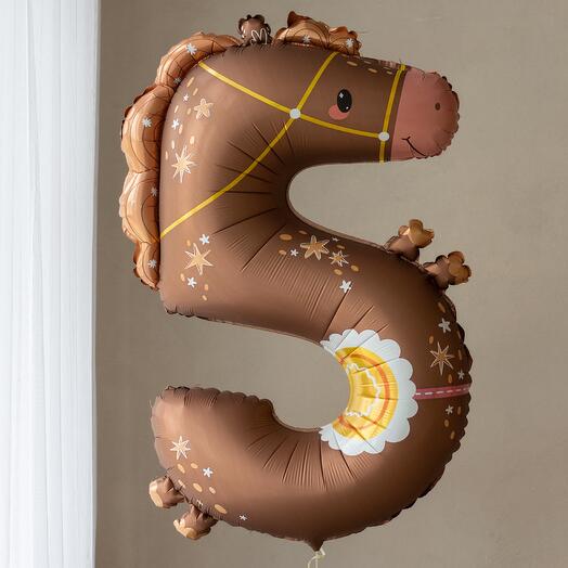 Шар из фольги на грузике «Цифра 5 (лошадка)» | 36" (90 см)