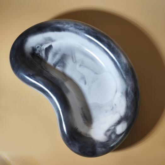 Поднос декоративный "Мрамор", овальный, 20,5x12,5 см, черный с белым рисунком