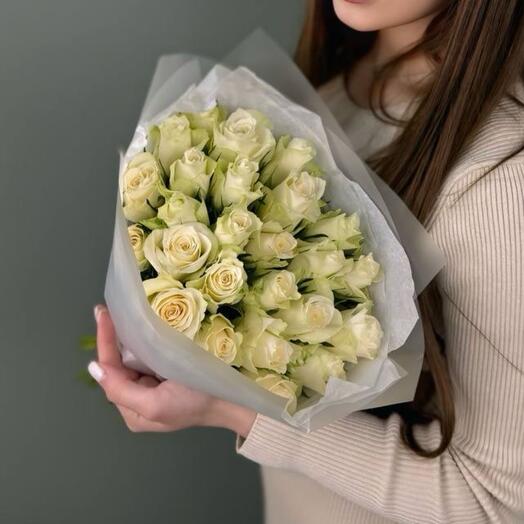 25 белых роз 40 см 360