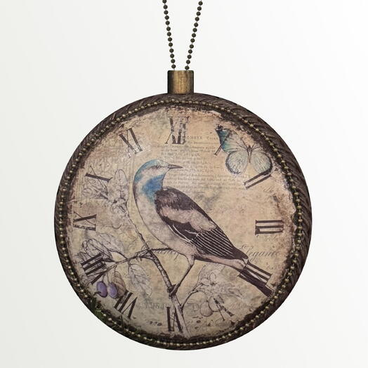 Елочная игрушка медальон в винтажном стиле с птицей, под старину, ручная работа