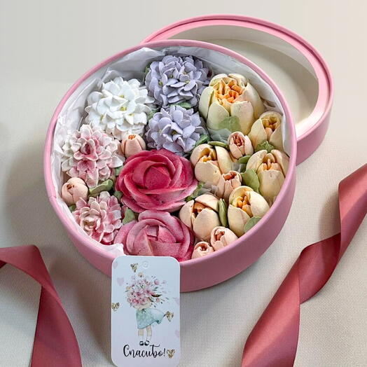 Зефирные цветы в шляпной коробке - L