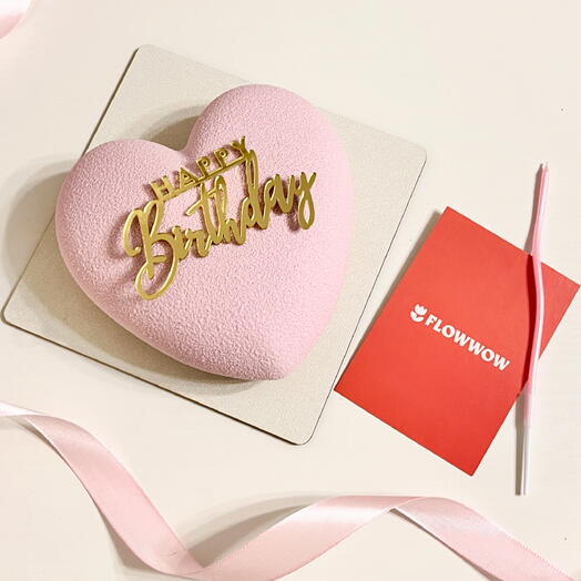 Муссовый торт сердце розовое с топпером «Happy birthday»