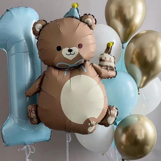 Композиция шаров "Мишка с кексом" 12 шаров