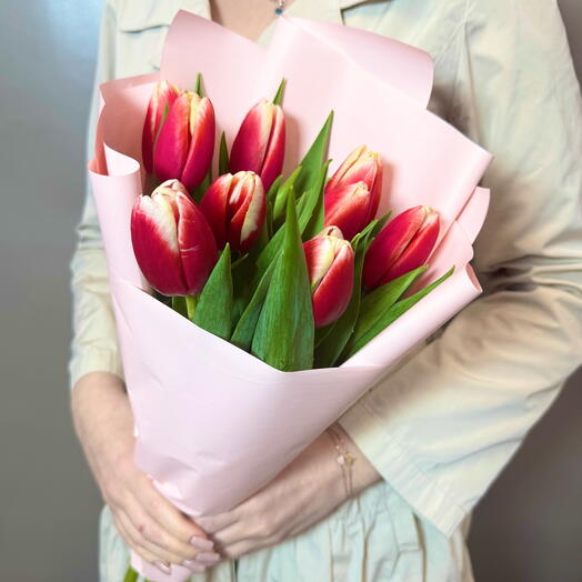 Тюльпаны 11 шт в розовой упаковке