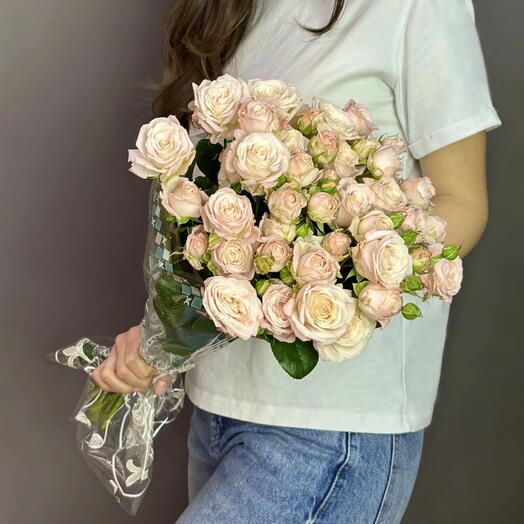 Пачка (10 штук) пионовидных роз 40 см, Спрей Бомбастик