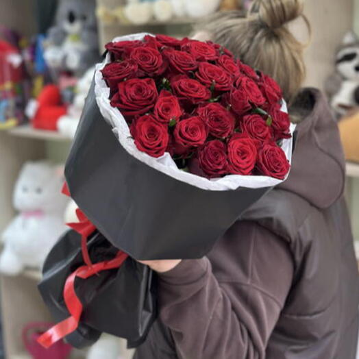 АКЦИЯ ‼️Моно букет  25 бордовых роз престиж♥️