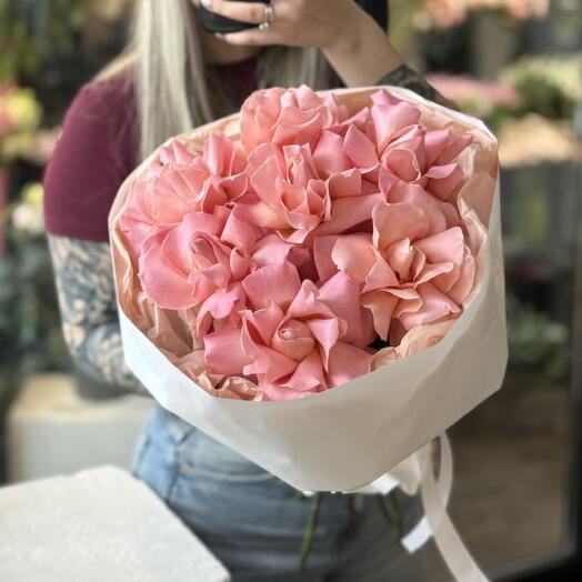 Персиковые французские розы Hermosa 7 штук H04