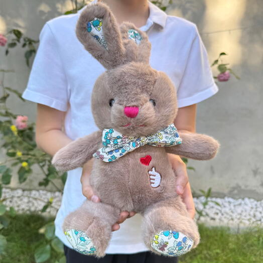 Мягкая игрушка плюшевый зайчик с бантиком и сердечком 1шт. Soft plush toy rabbit with bow and heart 1pc