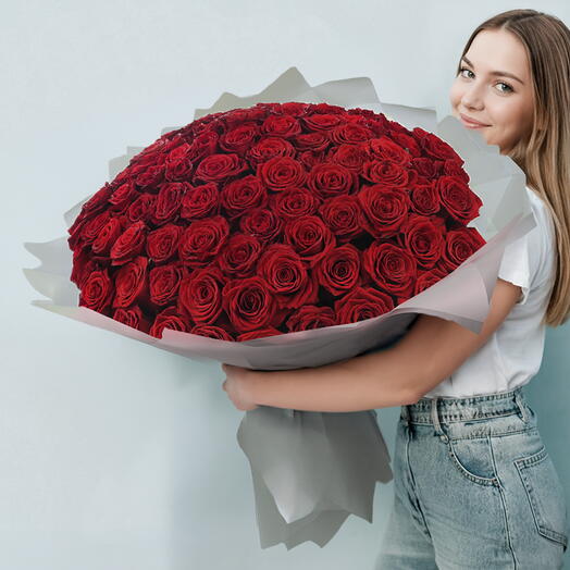 101 роза 70см, букет роз, розы красные