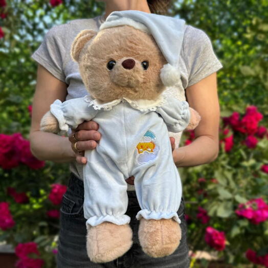 Мягкая игрушка мишка в голубом колпачке 1шт. Soft plush toy teddy bear in light blue 1pc