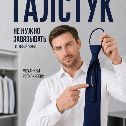 Галстук мужской темно-синий широкий из микрофибры регат с готовым узлом