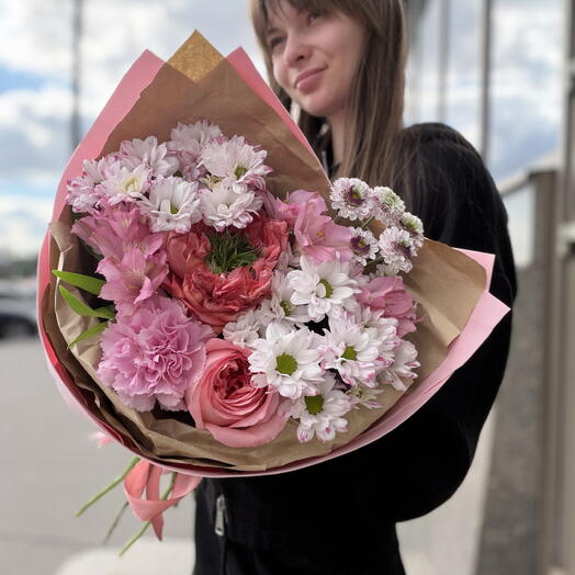 🌸Нежный букет к началу осенней поры💌🍁 с хризантемами, розами и альстромериями