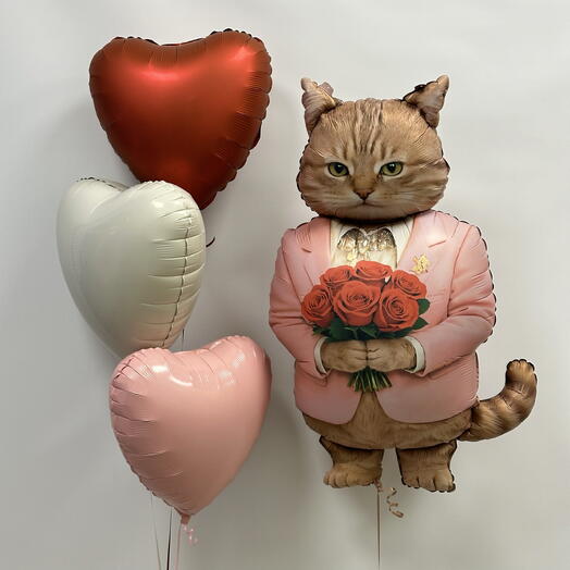 Шарики с котом котик с сердцами