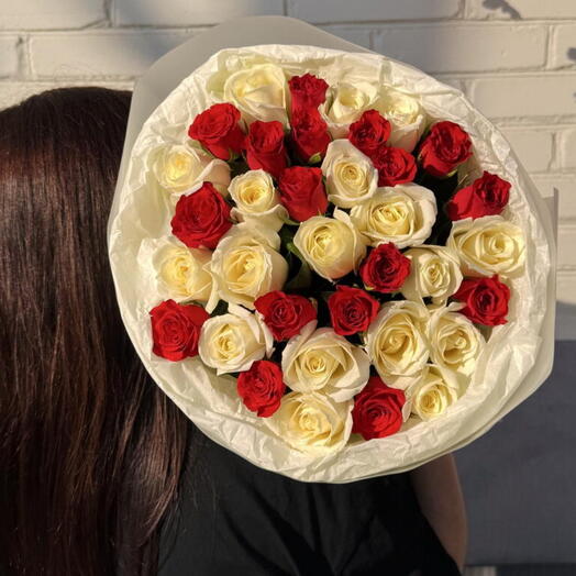 -20%АКЦИЯ💕Букет "Монами"35 роз Кения белая и красная роза/Цветы Уфа/Цветы в Уфе/Доставка цветов Уфа