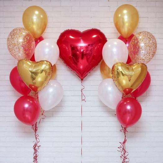 Balloons with a large red foil heart
