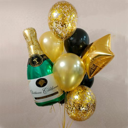 juego de bolas con botella de champán