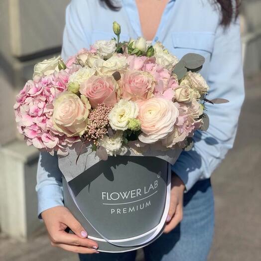 Hortensias y rosas de Jardín en una Caja