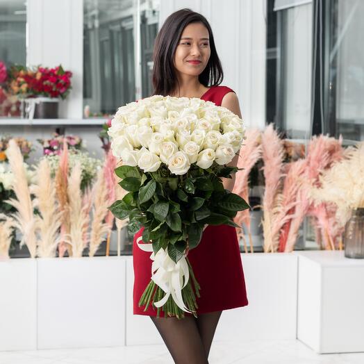 Bouquet of 51 white roses 80 cm