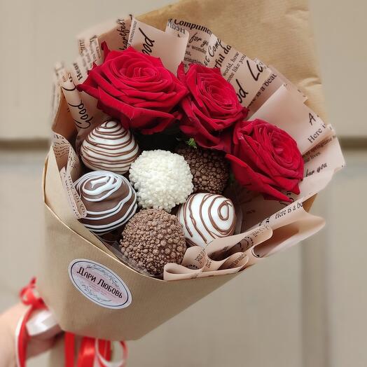 Красная роза 🍓🍫букет. Барокко
