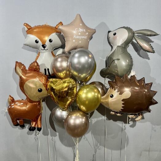 Birthday balloons with forest animals 14 pcs