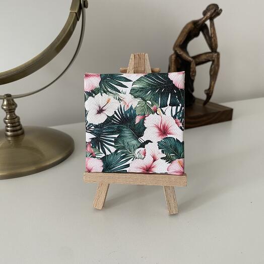 Мини мольберт с изображением зеленых пальм и цветов