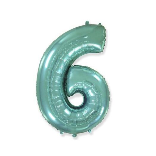 Шар-цифра "6" гелиевый, цвет тиффани
