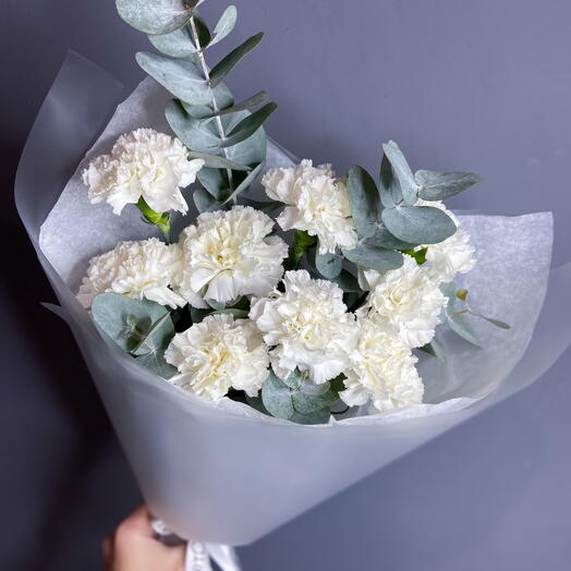 Букет из 9 диантусов и эвкалипта