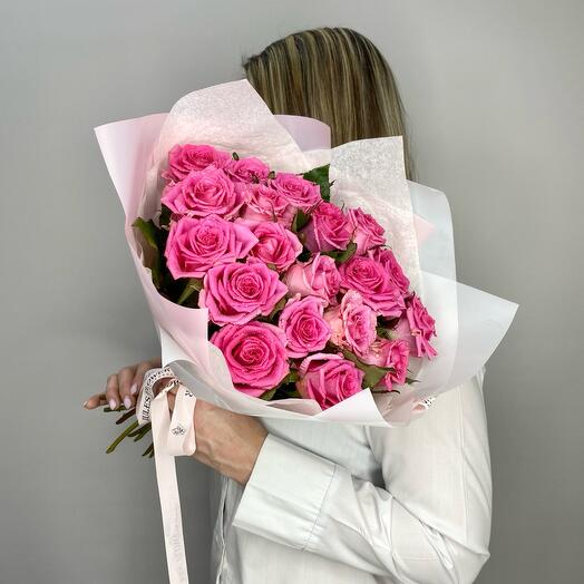 Букет из 19 розовых роз аква