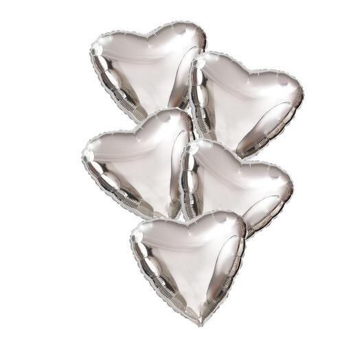 Связка шаров-сердец серебряных 5 шт