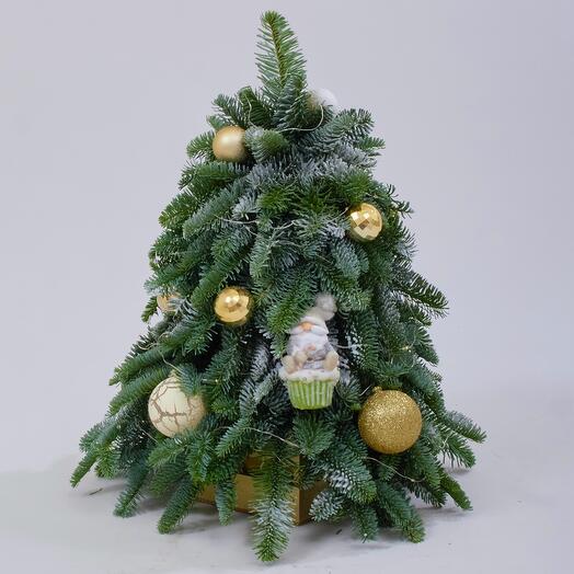 Елка с сантой натуральная новогодняя ароматная с гирляндой из датской ели. Букет F223 Цветы Столицы