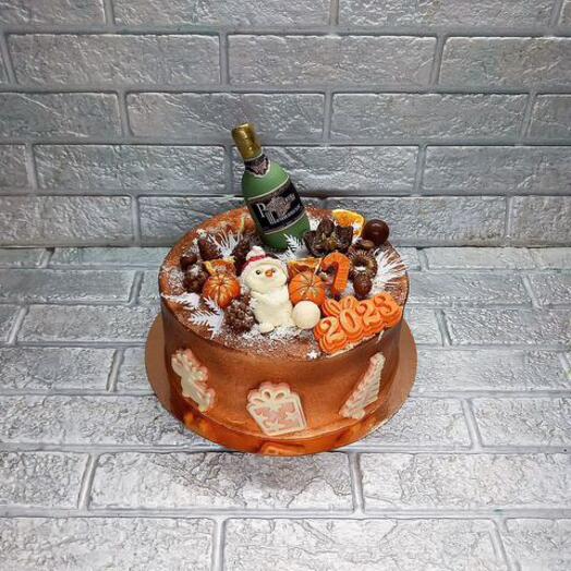 Новогодний корпоративный торт с шоколадным декором, 3 кг