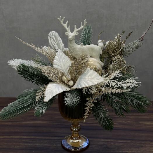 Новогодняя композиция в бокале (белая)