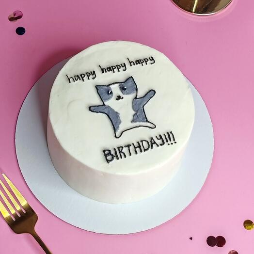 Бенто торт Maxi 1кг со смешным котиком и надписью Happy Birthday