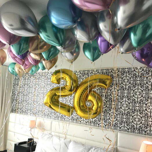 Комната СЮРПРИЗ. Набор (33 шт) шары гелий цифры золото шары хром. SECRET ROOM helium balloons 33 pcs numbers (85cm) latex