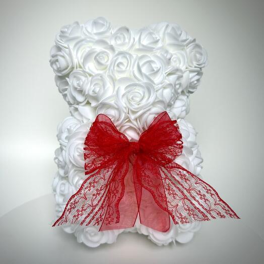 Мишка из роз "Luxury Rose Bear" фоамирана белый