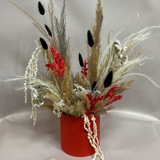 Коробка сухоцветов красная