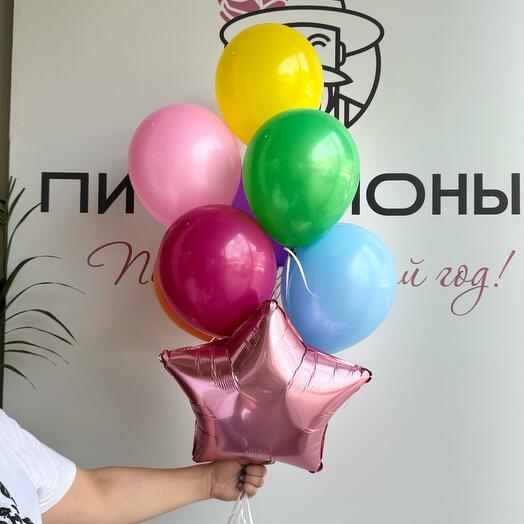 Набор шаров "Со звездой" /фольгированный шар/латексные шары/шары с гелием/Доставка Уфа